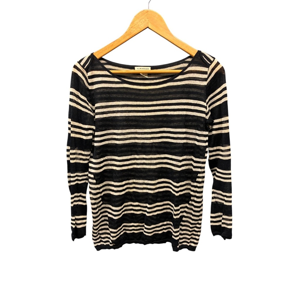 Club Monaco Sweater Women’s Black White Striped Lightweight Long Sleeve‎ Small